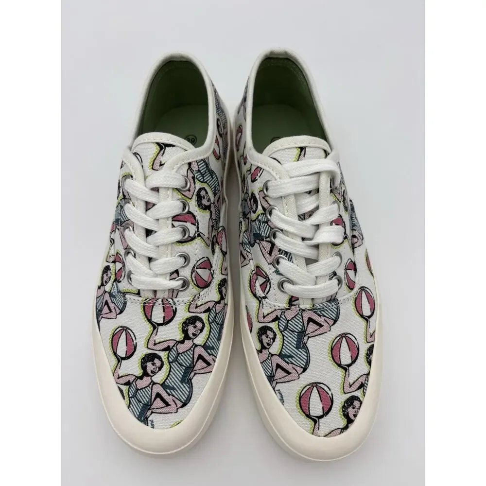 Maison Kitsune Hotel Olympia Canvas Sneakers White Dancing Girls Print Size 8